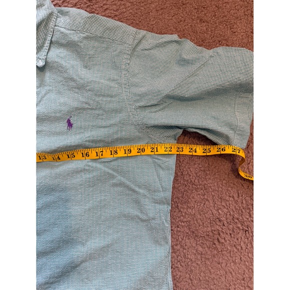 VTG‎ Ralph Lauren Button Up Men's Medium Green White Short Sleeve Gingham Shirt - Picture 6 of 8